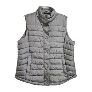 Gap Puffer‎ Vest Women's Size Large Gray Full Zip Pockets EUC